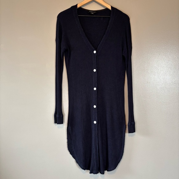 Fifteen Twenty Large Made in USA Rib Knit Raw Hem Duster Cardigan Navy Blue - Picture 1 of 5